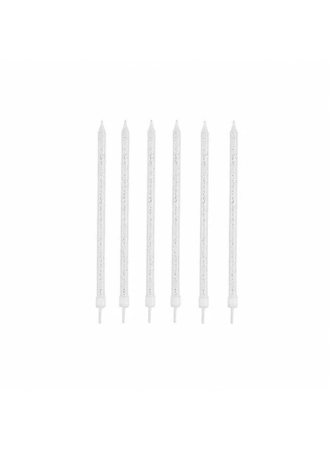 6 Velas blancas con plateado I 16cm