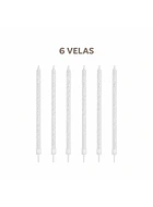 6 Velas blancas con plateado I 16cm
