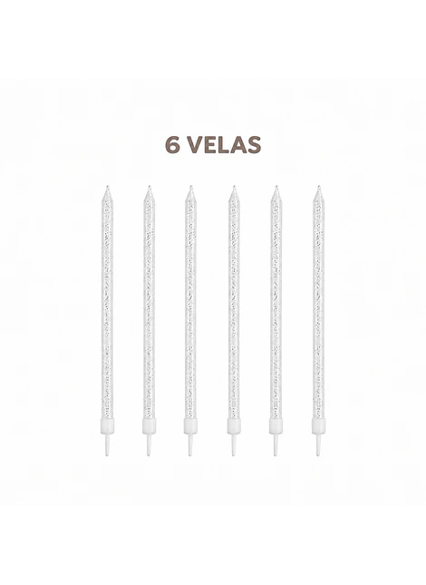 6 Velas blancas con plateado I 16cm