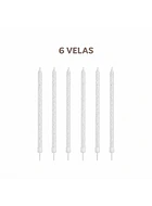 6 Velas blancas con plateado I 16cm