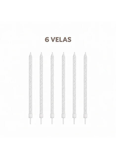 6 Velas blancas con plateado I 16cm