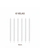 6 Velas blancas con plateado I 16cm