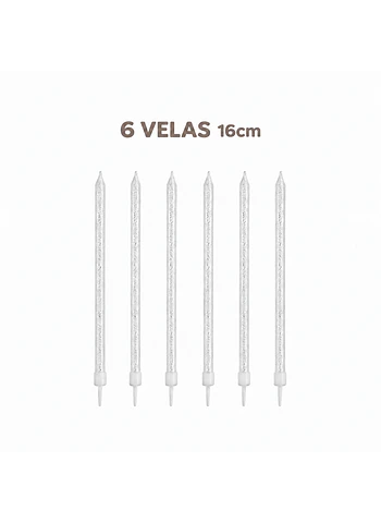 6 Velas blancas con plateado I 16cm
