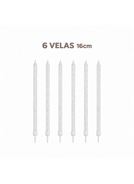 6 Velas blancas con plateado I 16cm