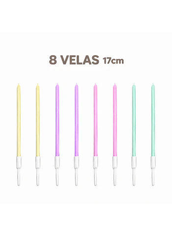 8 Velas Colores Pastel I 17cm
