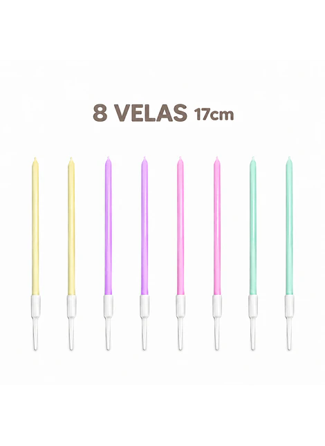 8 Velas Colores Pastel I 17cm