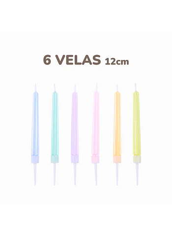 6 Velas Cumpleaños Colores Pasteles I 12cm