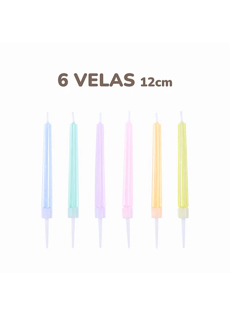 6 Velas Cumpleaños Colores Pasteles I 12cm