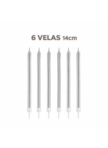 Velas color plateado 6pcs 14cm