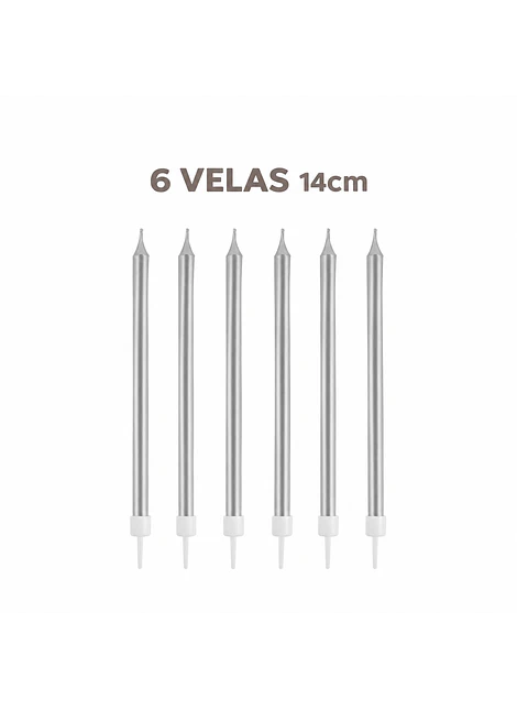 Velas color plateado 6pcs 14cm