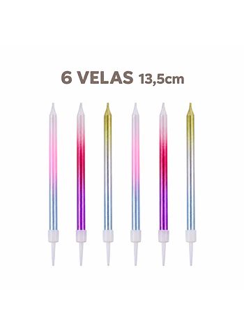 6 Velas brillantes de colores 13.5cm