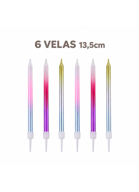 6 Velas brillantes de colores 13.5cm