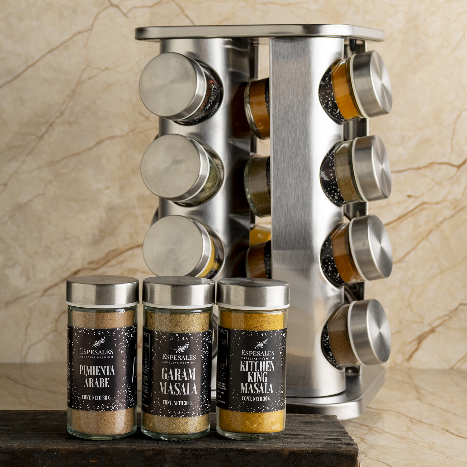 Orii Estante De Especias Para 20 Tarros Con Especias Incluidas, Organizador Giratorio De Torre Para Especias Y Condimentos De Cocina (acero Inoxidable