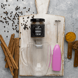 regalo Golden Cacao + Batidor milk boss y Vaso doble fondo