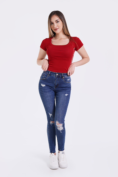 SKINNY JEANS AZUL CON DESTROYED JY2106-1