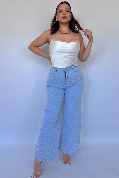 RECTO CELESTE BRILLOS CARGADO EN BASTA Y PRETINA #30