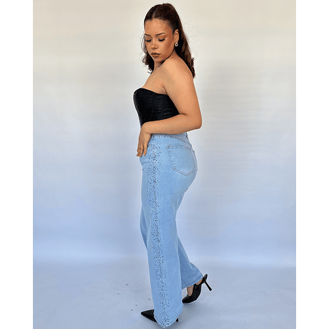 RECTO CELESTE BRILLOS LATERALES NEGRO Y PLATEADO #32