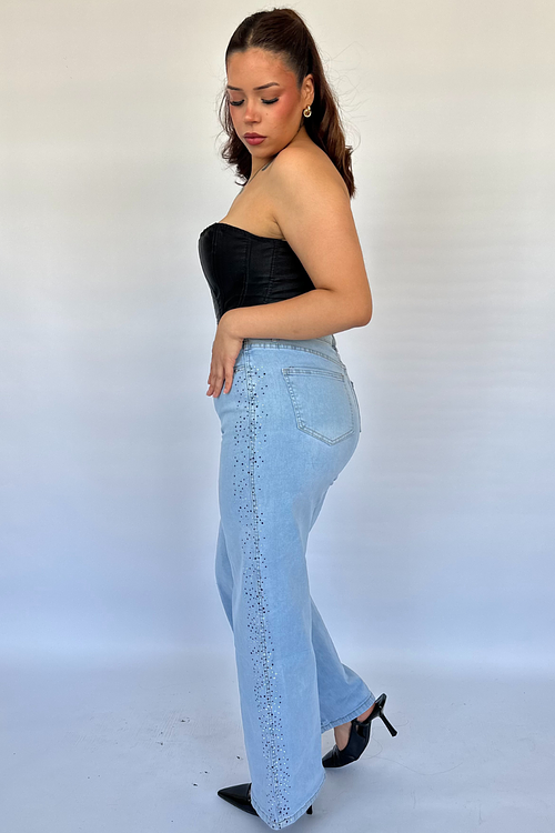 RECTO CELESTE BRILLOS LATERALES NEGRO Y PLATEADO #32