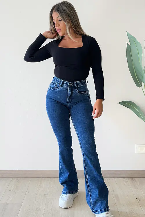 JEANS FLARE AZUL GRAVILLADO NACIONAL JF2602-F1