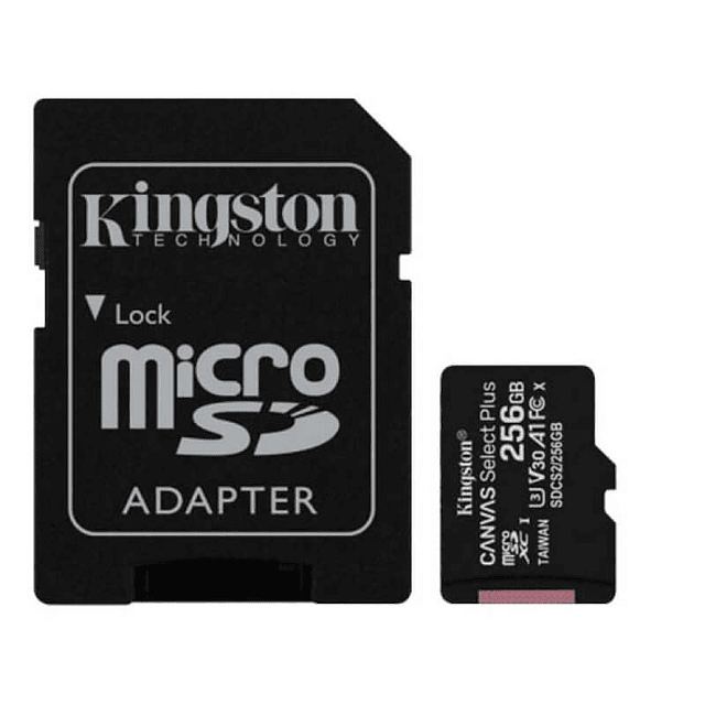 CARTÃO MEMÓRIA KINGSTON CANVAS SELECT PLUS C10 A1 UHS-I MICROSDXC 256GB + ADAPTADOR SD