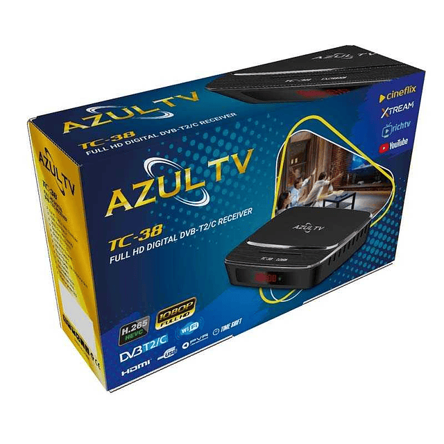 Recetor digital Cabo/Terrestre Azul TV TC-38 - Full HD - HEVC - DVB-T2/C - HDMI e SCART