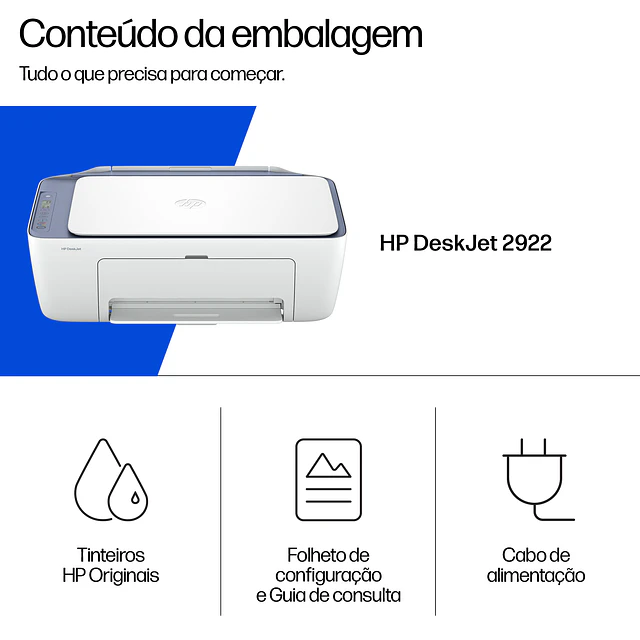 HP DeskJet 2922 Sem fios All-in-One Cor Impressora
