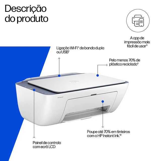 HP DeskJet 2922 Sem fios All-in-One Cor Impressora