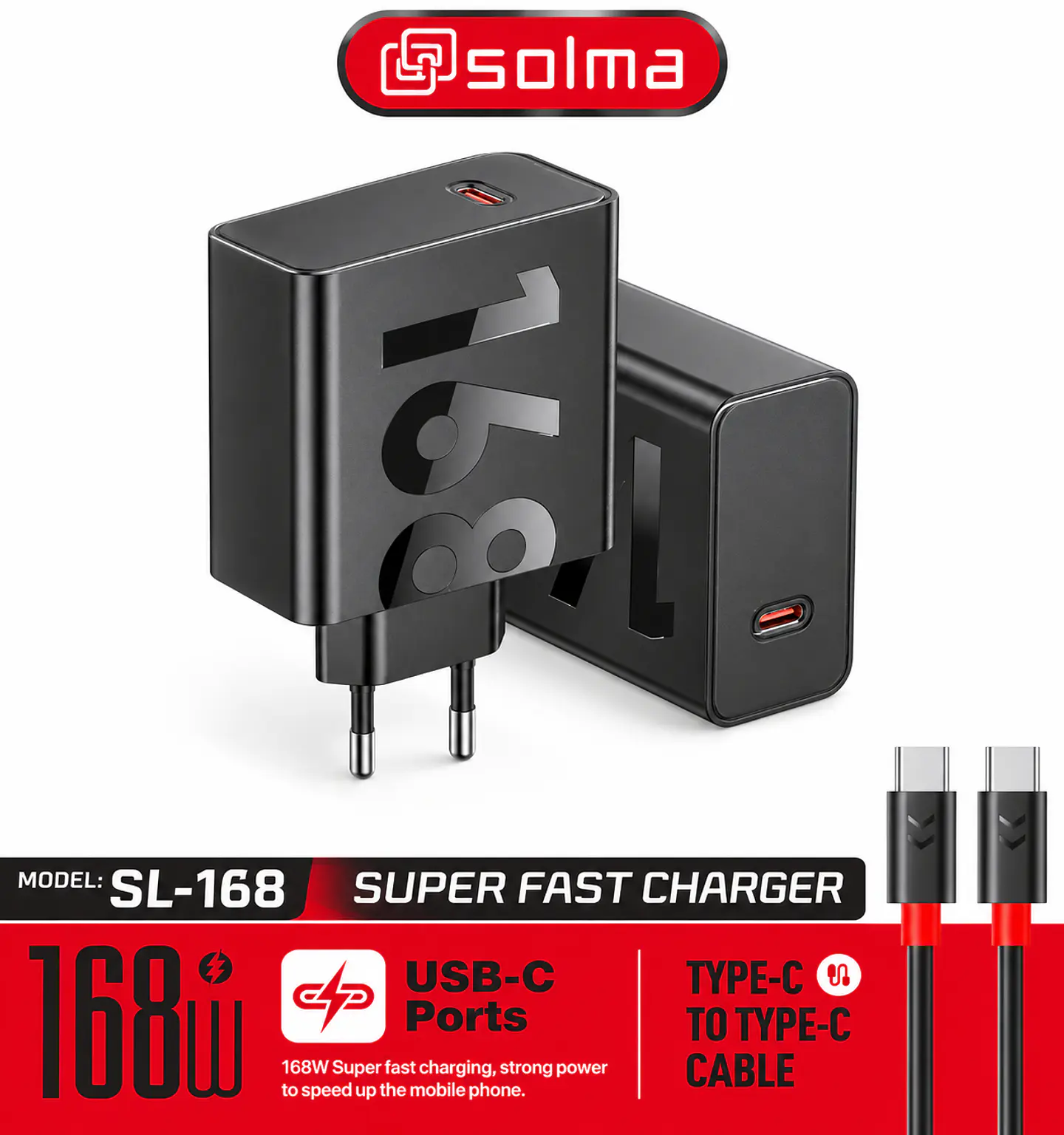 CARGADOR SOLMA C A C  CON CABLE 168W CARGA SUOER RAPIDO CERTIFICADO 1