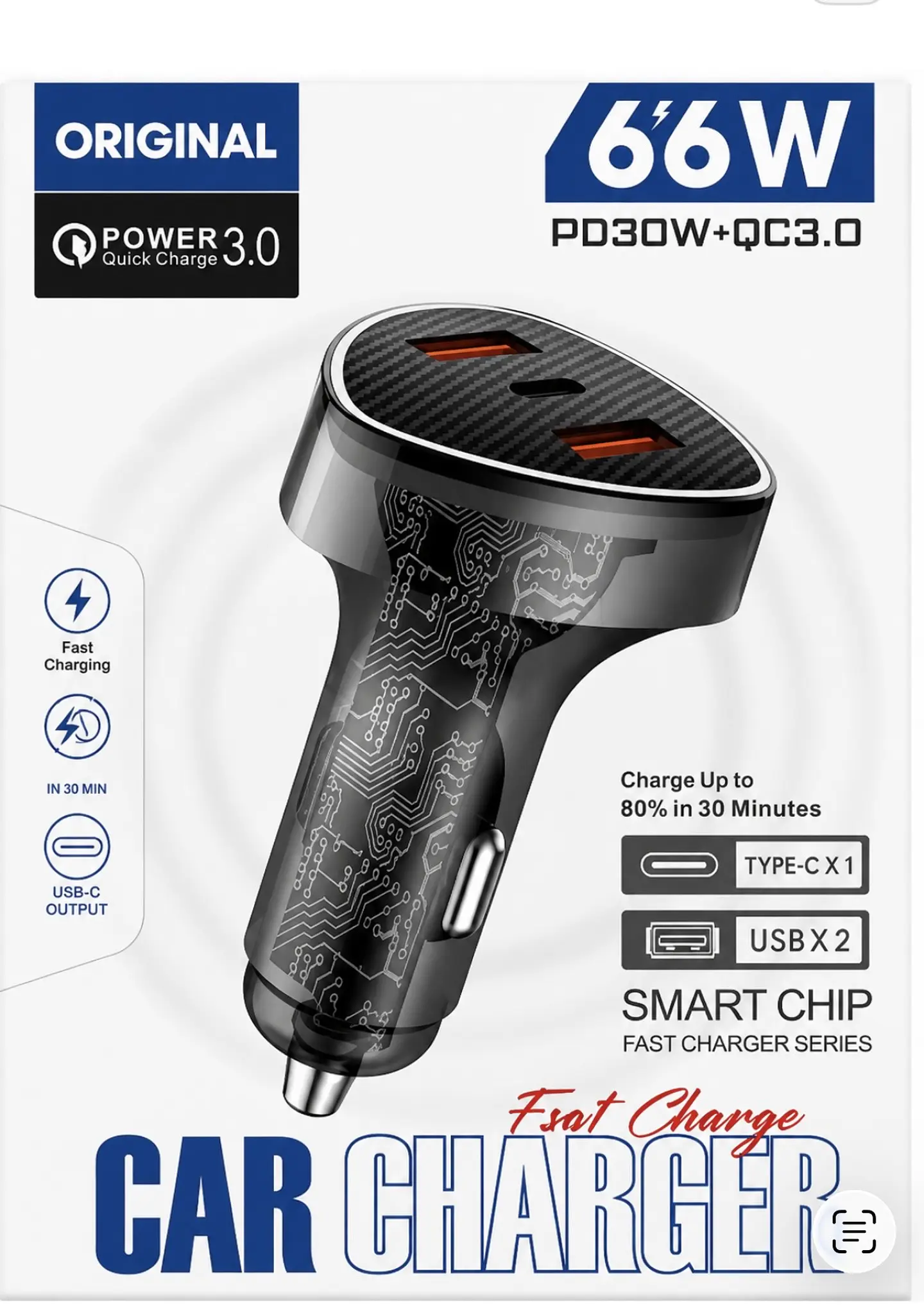 CARGADOR  2USB Y  1TIPO C 66W CARGA RAPIDA  1