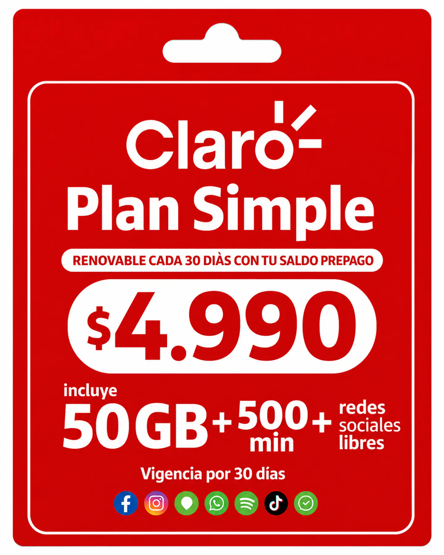 CHIP PLAN  SIMPLE CLARO 50 GB 500 MINUTOS  1