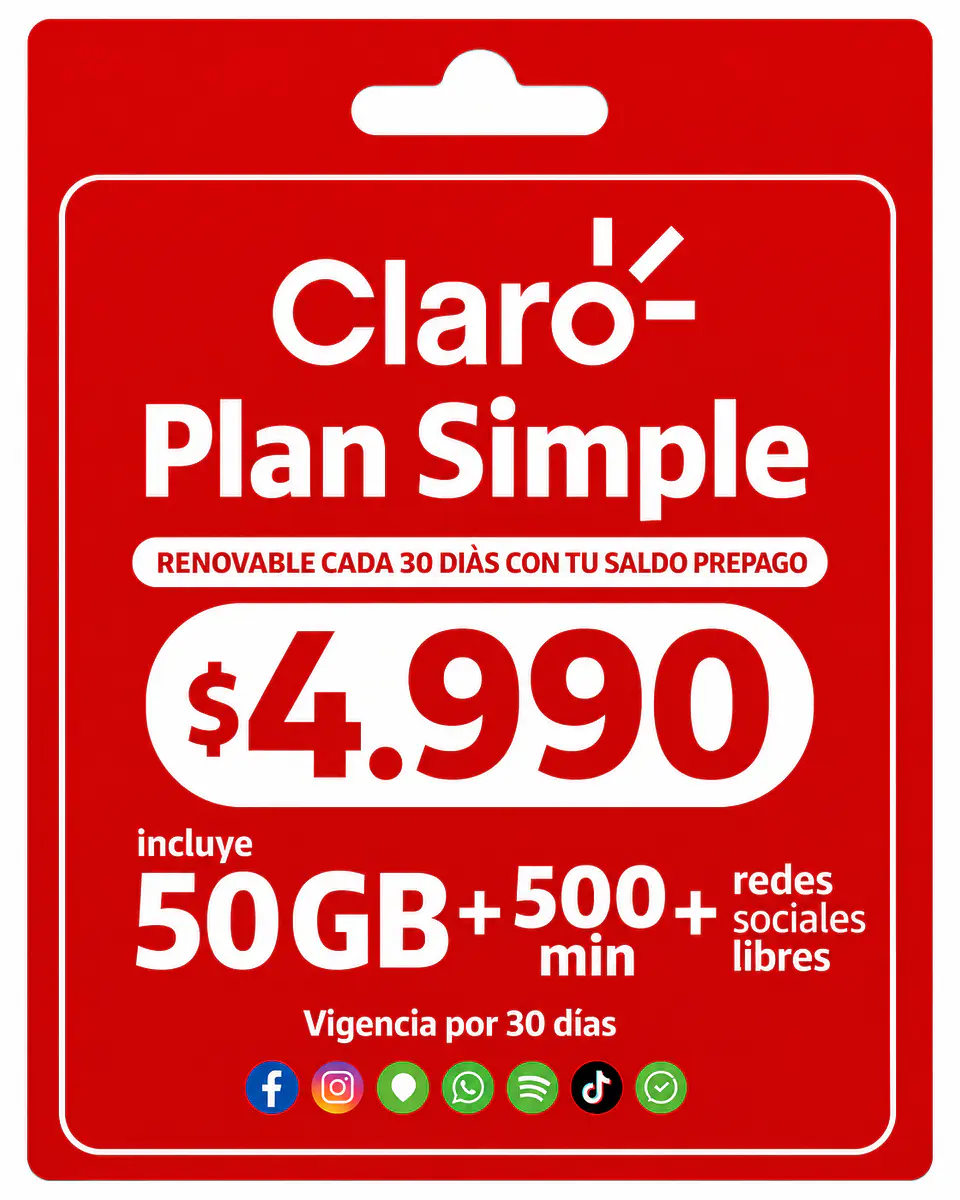 CHIP PLAN  SIMPLE CLARO 50 GB 500 MINUTOS  1