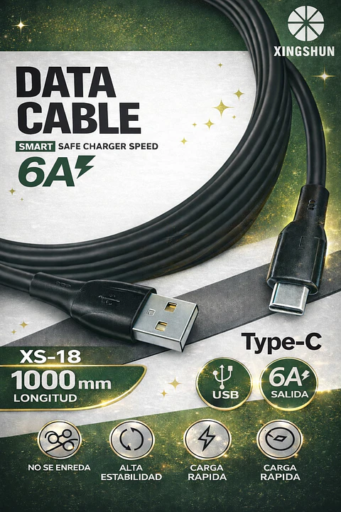 CABLE USB TIPO C 1 METRO 6A CARGA RAPIDA EN CAJA 