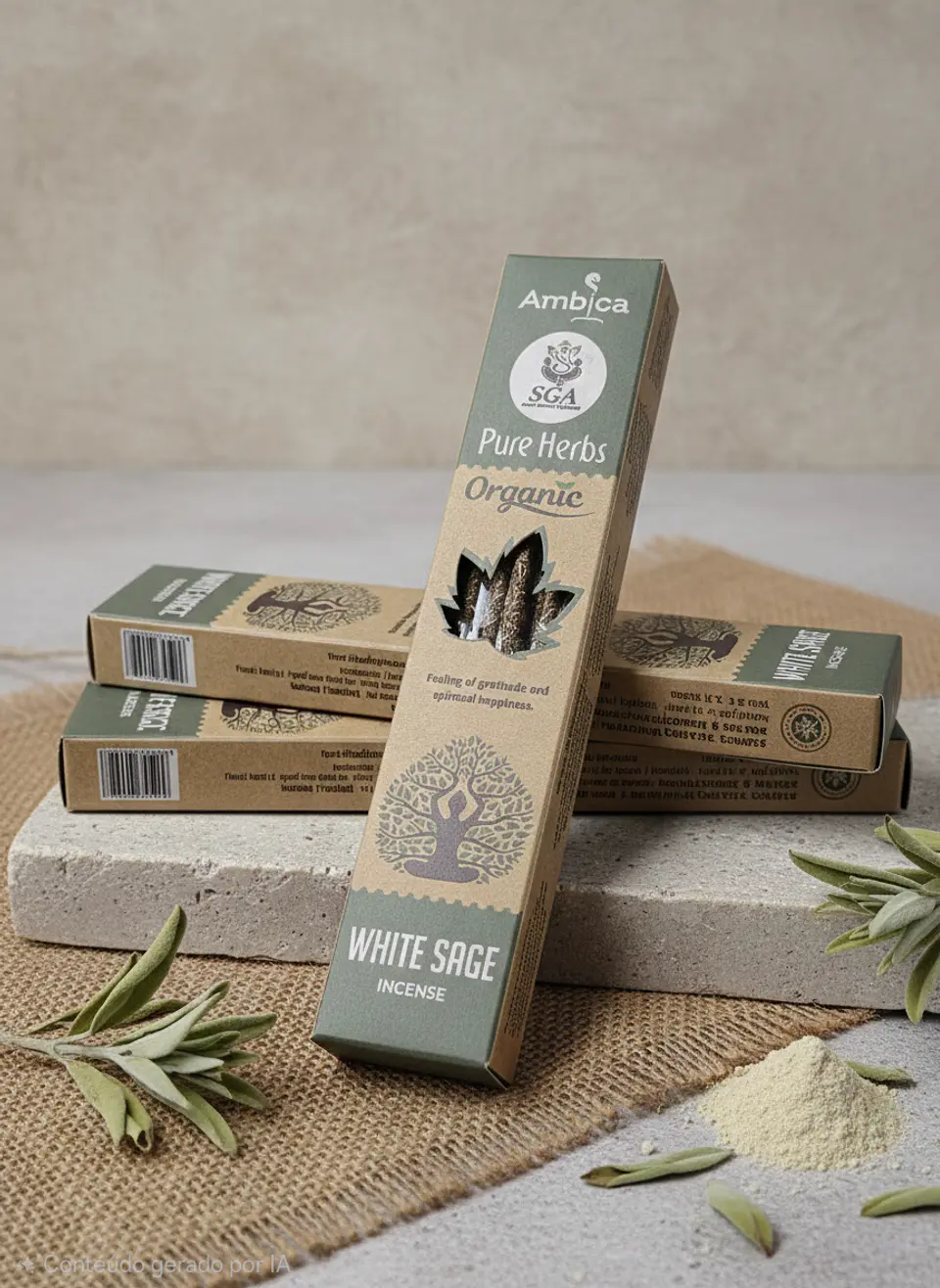 Incenso Orgânico Pure Herbs Ambica - Salvia Branca 1