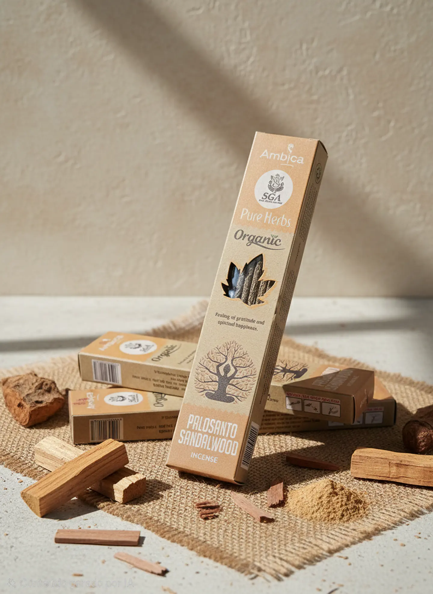Incenso Orgânico Pure Herbs Ambica - Palo Santo & Sandalo 1