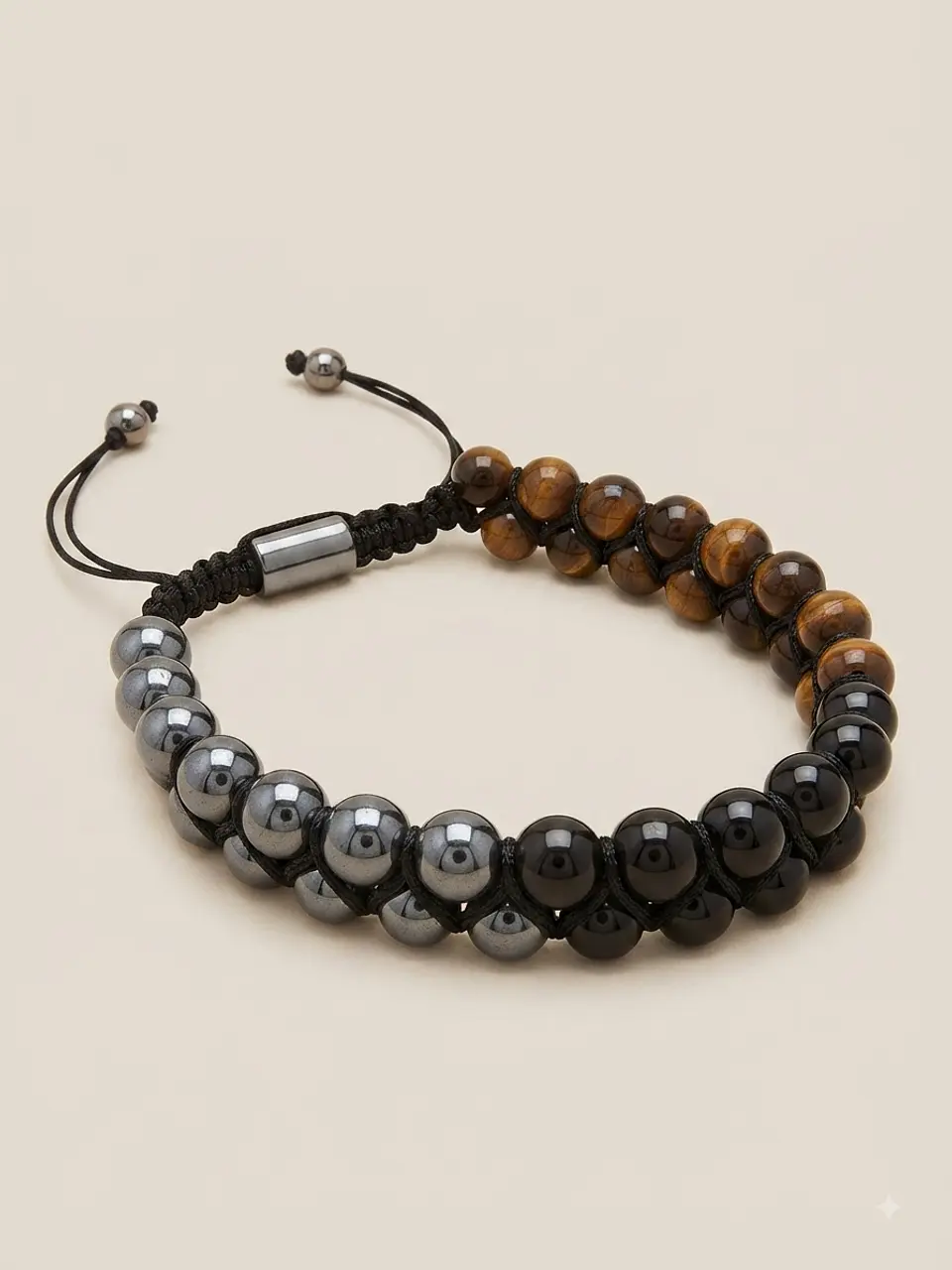 Pulseira Tripla Proteção – Olho de Tigre, Ónix e Hematite 1