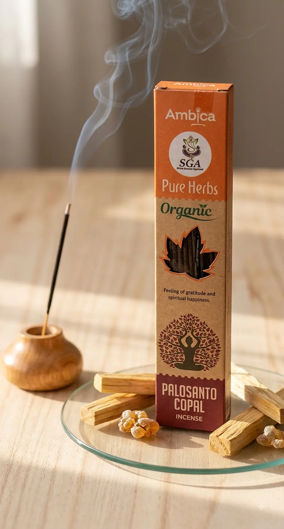 Incenso Orgânico Pure Herbs Ambica - Palo Santo & Copal 1