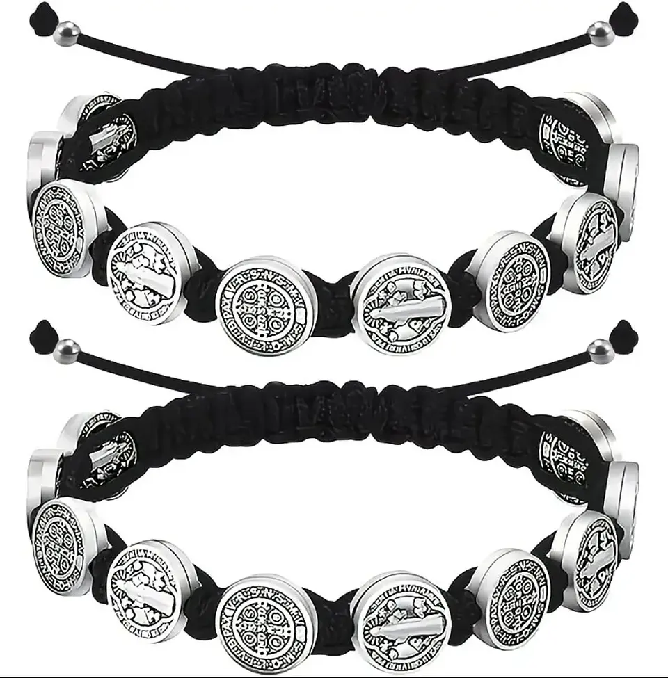 Pulseira 10 Medalhas de São Bento Ajustável em Macramê – Proteção Espiritual 2