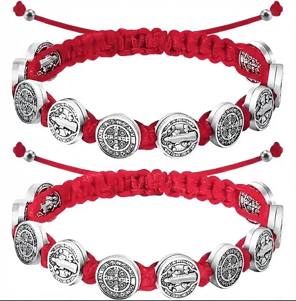 Pulseira 10 Medalhas de São Bento Ajustável em Macramê – Proteção Espiritual 3