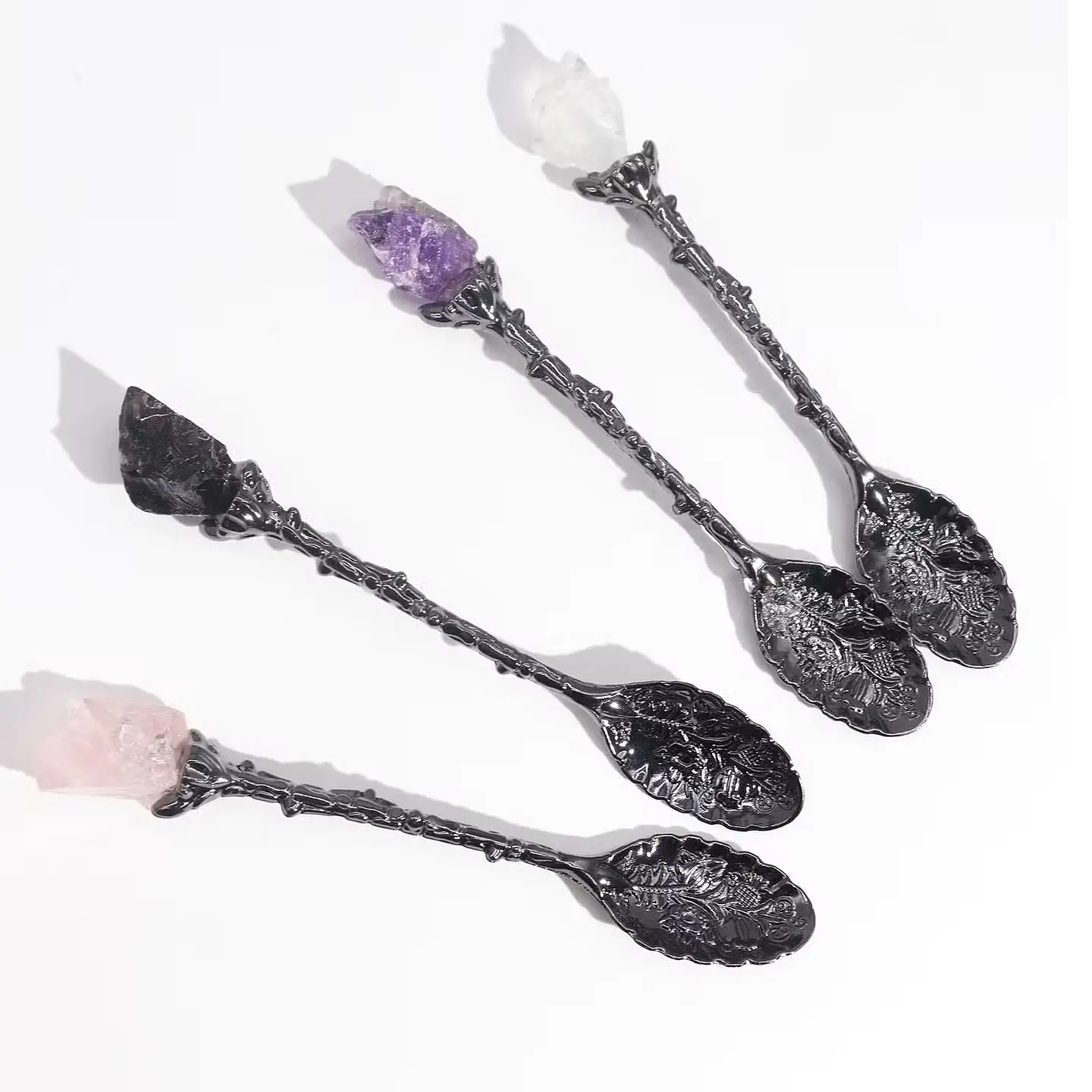 Conjunto de 7 Colheres com Pedras Naturais - Prateado Escuro 3