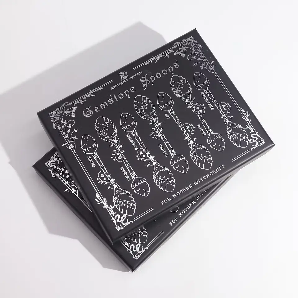 Conjunto de 7 Colheres com Pedras Naturais - Prateado Escuro 4