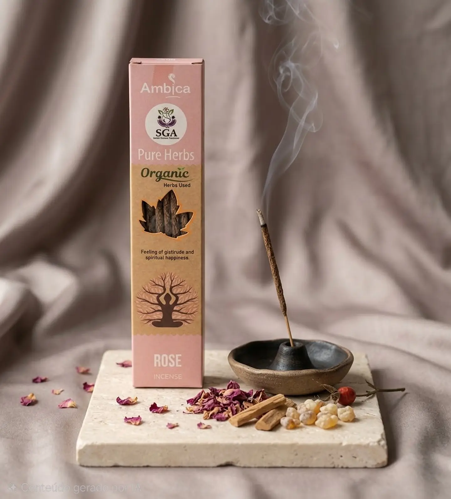 Incenso Orgânico Pure Herbs Ambica - Rosa 1