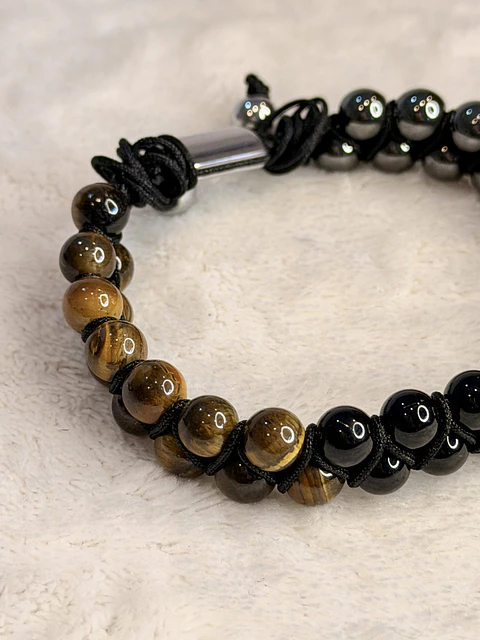 Pulseira de Olho de Tigre, Ónix e Hematite 4 mm – Proteção