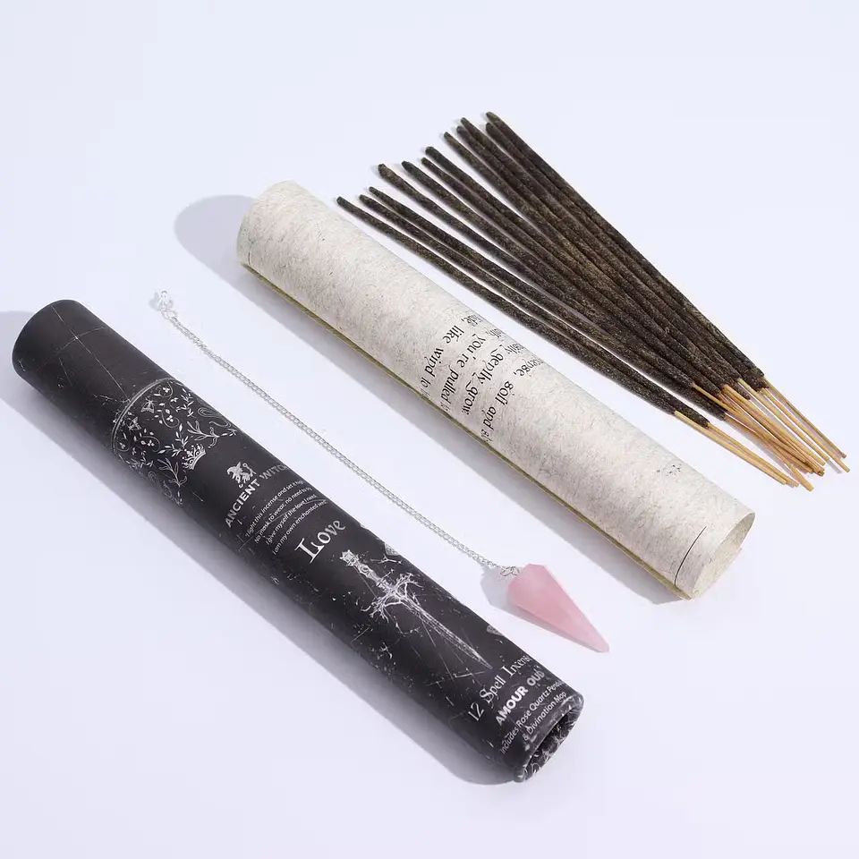 Incenso Ancient Witch com Pêndulo de Quartzo Rosa – Amor e Harmonia 2