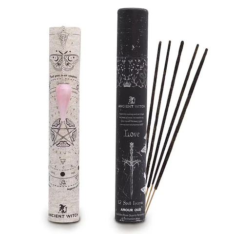 Incenso Ancient Witch com Pêndulo de Quartzo Rosa – Amor e Harmonia