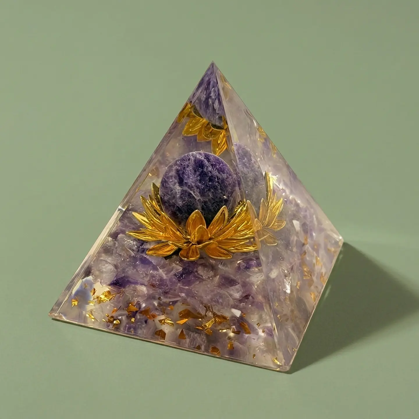 Pirâmide de Orgonite de Ametista com Flor de Lótus – Meditação e Calma 2