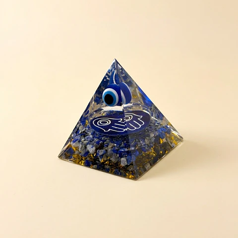 Pirâmide de Orgonite Mão de Fátima e Olho Turco – Proteção do Lar