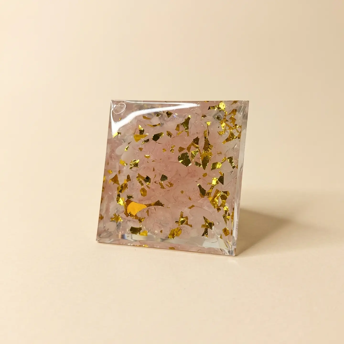 Pirâmide de Orgonite de Quartzo Rosa com OM – Meditação e Calma 3