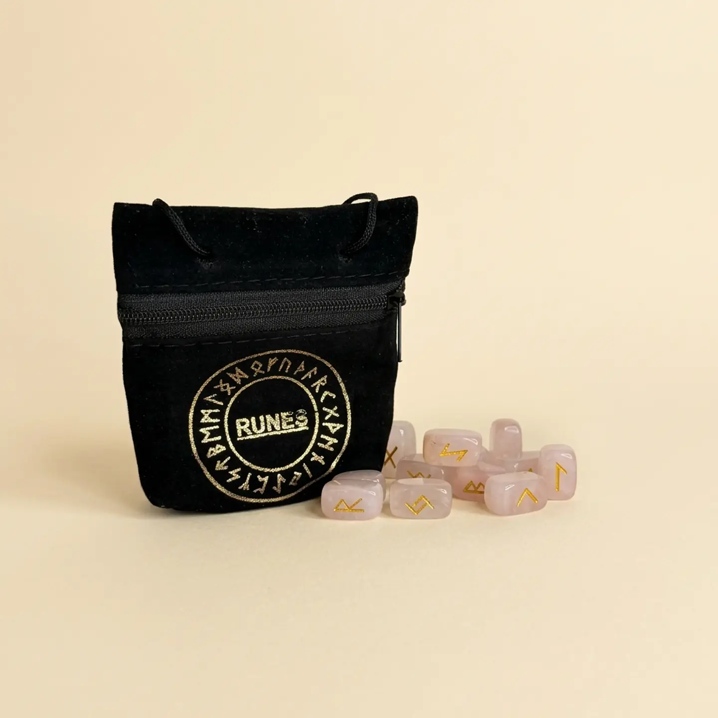 Runas de Quartzo Rosa com Bolsa de Veludo – Autoconhecimento e Intuição 1