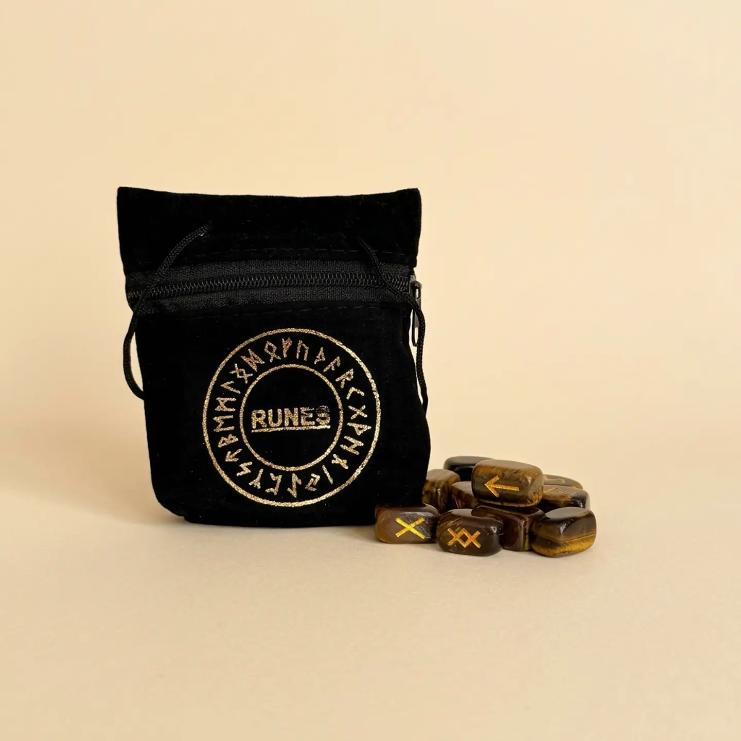 Runas de Olho de Tigre com Bolsa de Veludo – Autoconhecimento e Intuição 1