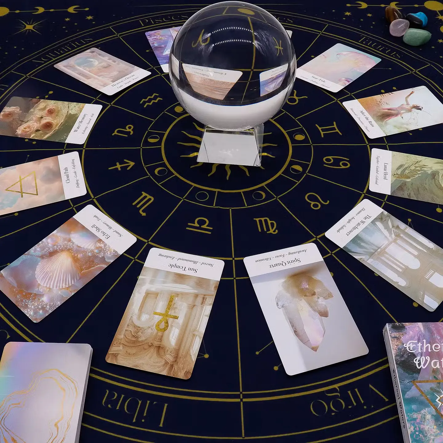 Pano de Leitura de Tarot Roda Astrológica 75x75 cm – Autoconhecimento e Intuição 4